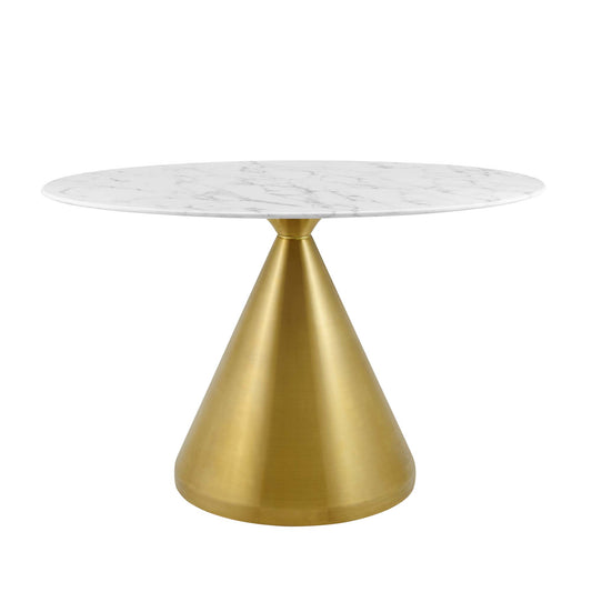 Solari Pedestal Oval Faux Marble Dining Table, Small, Gold & White