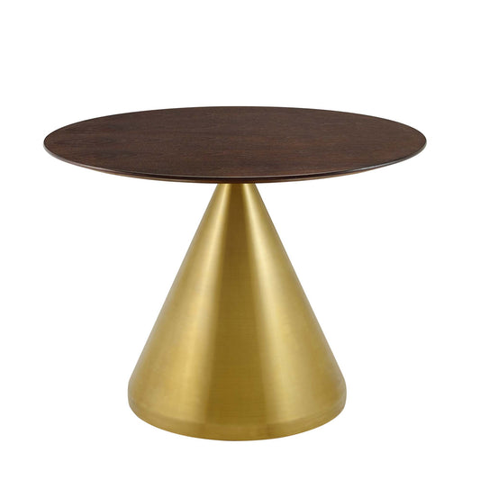 Solari Pedestal Round Dining Table, Medium, Gold & Cherry Walnut