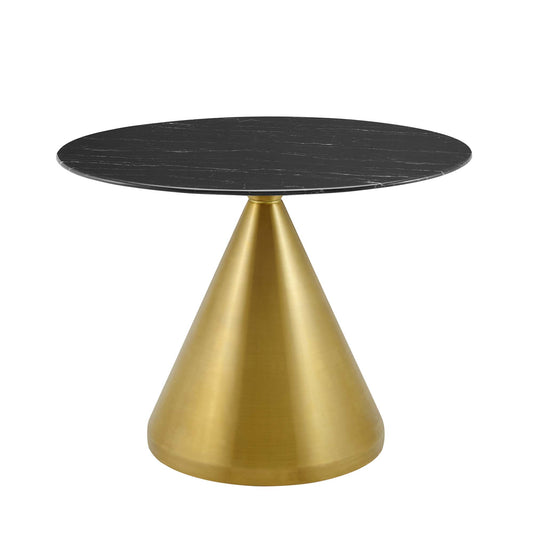 Solari Pedestal Round Faux Marble Dining Table, Medium, Gold & Black
