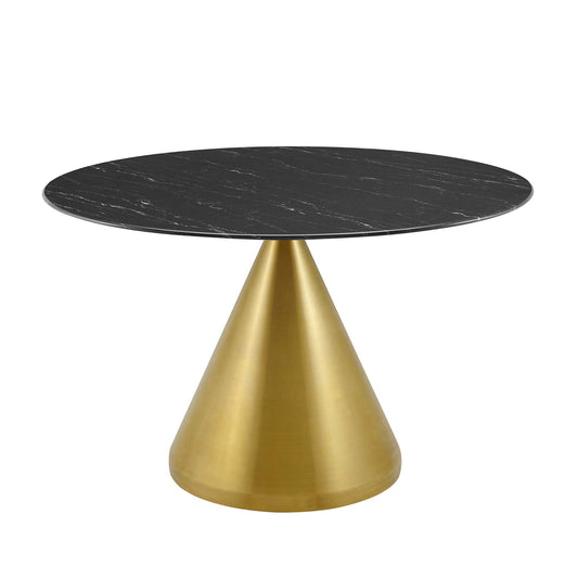 Solari Pedestal Round Faux Marble Dining Table, Large, Gold & Black
