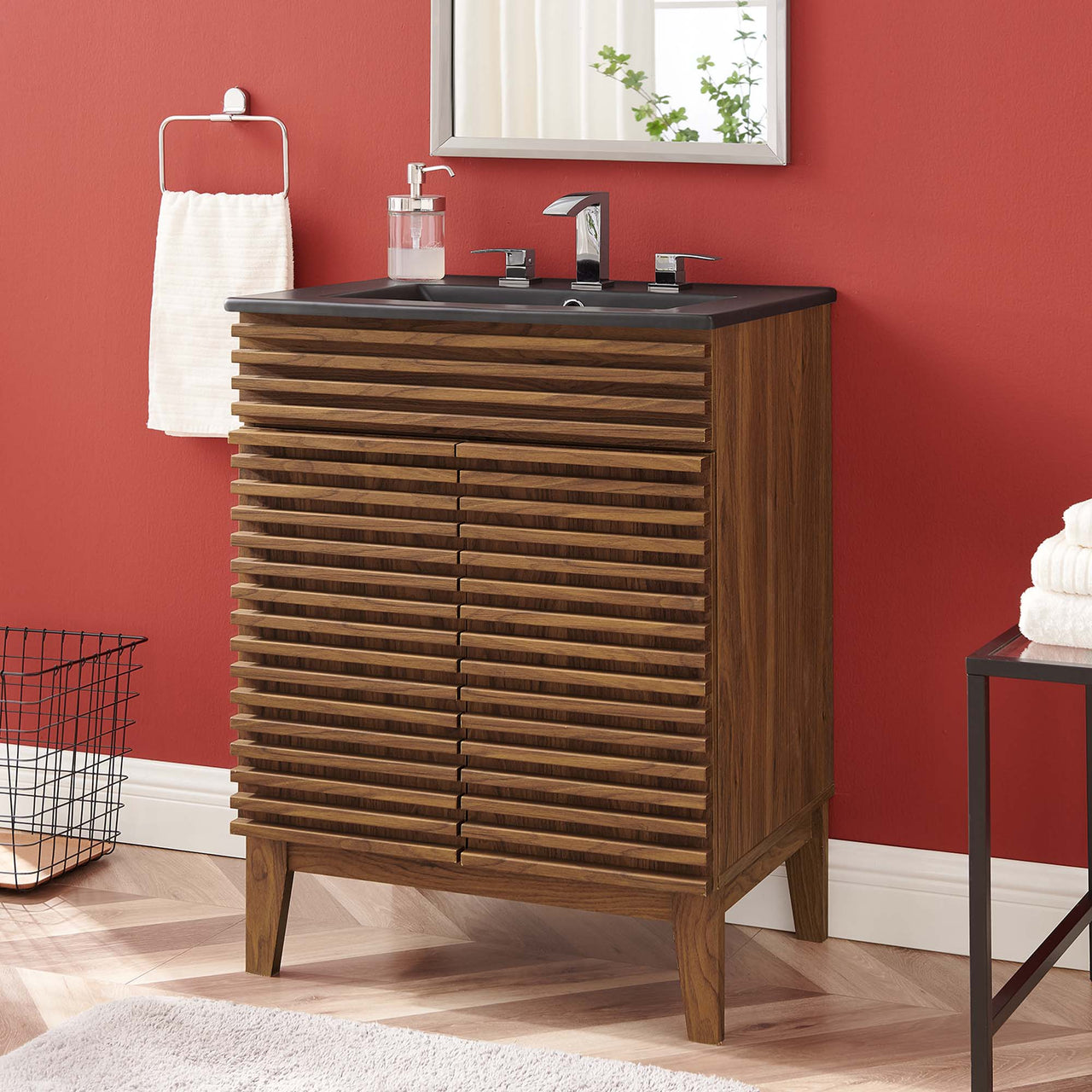 Ventra Vanity Unit, Small, Walnut & Black