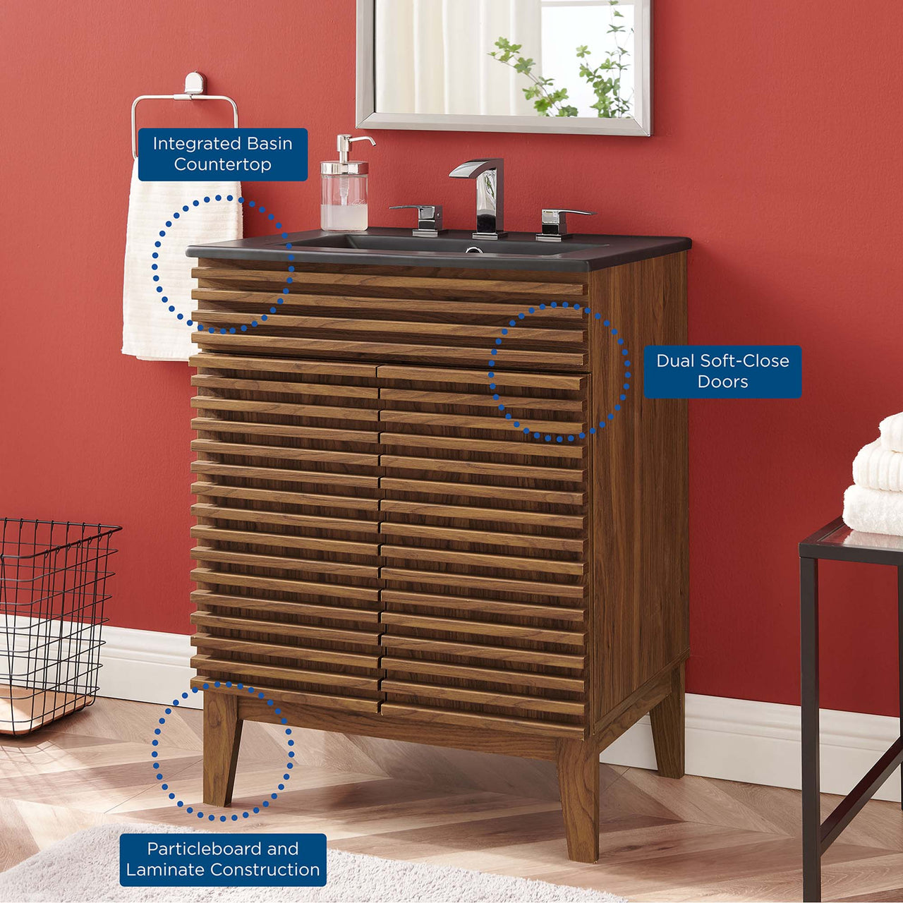 Ventra Vanity Unit, Small, Walnut & Black