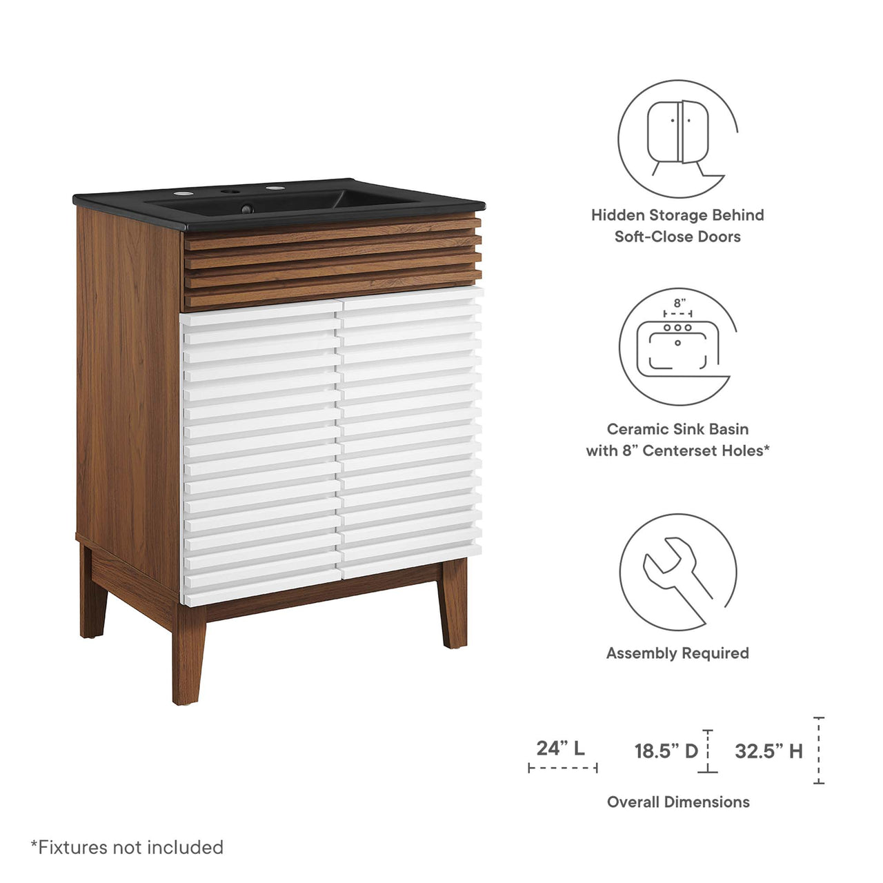Ventra Vanity Unit, Small, White, Walnut and Black