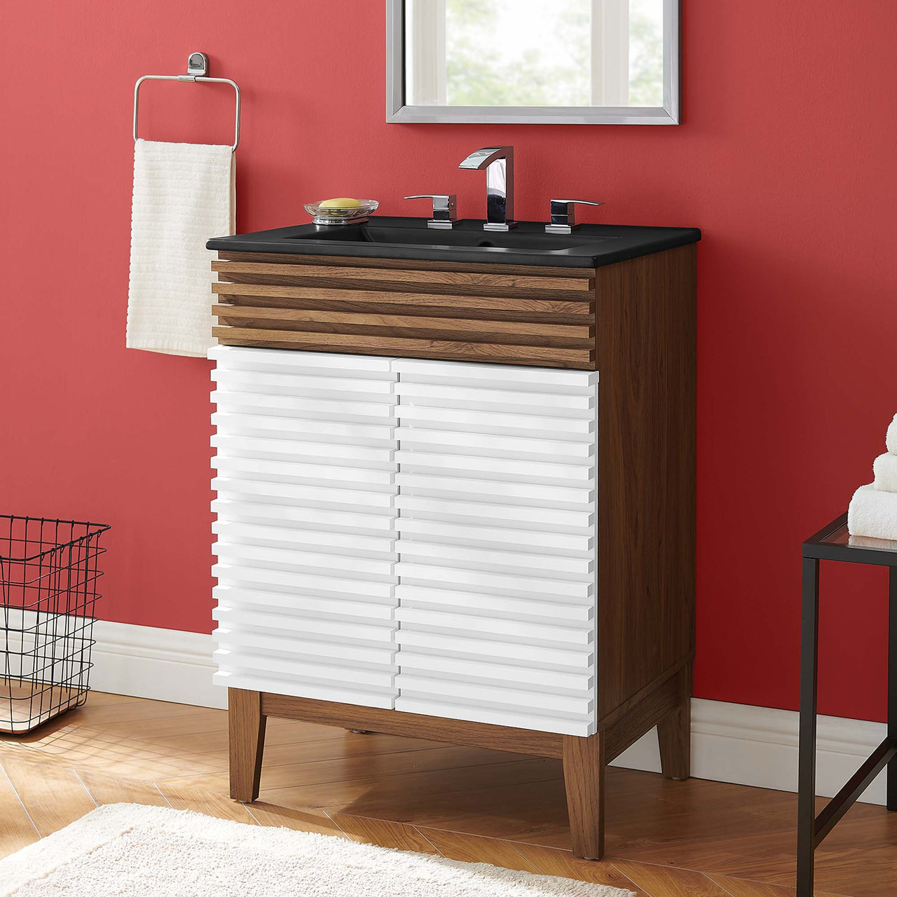Ventra Vanity Unit, Small, White, Walnut and Black