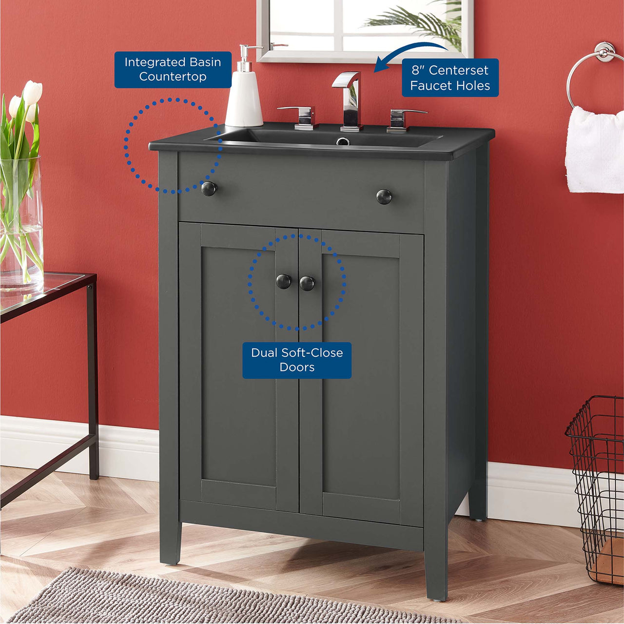 Tucker Vanity Unit, Small, Gray & Black