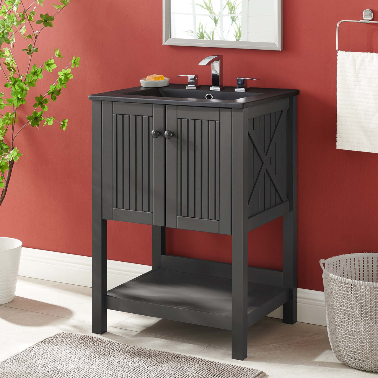 Barn Vanity Unit, Small, Gray & Black