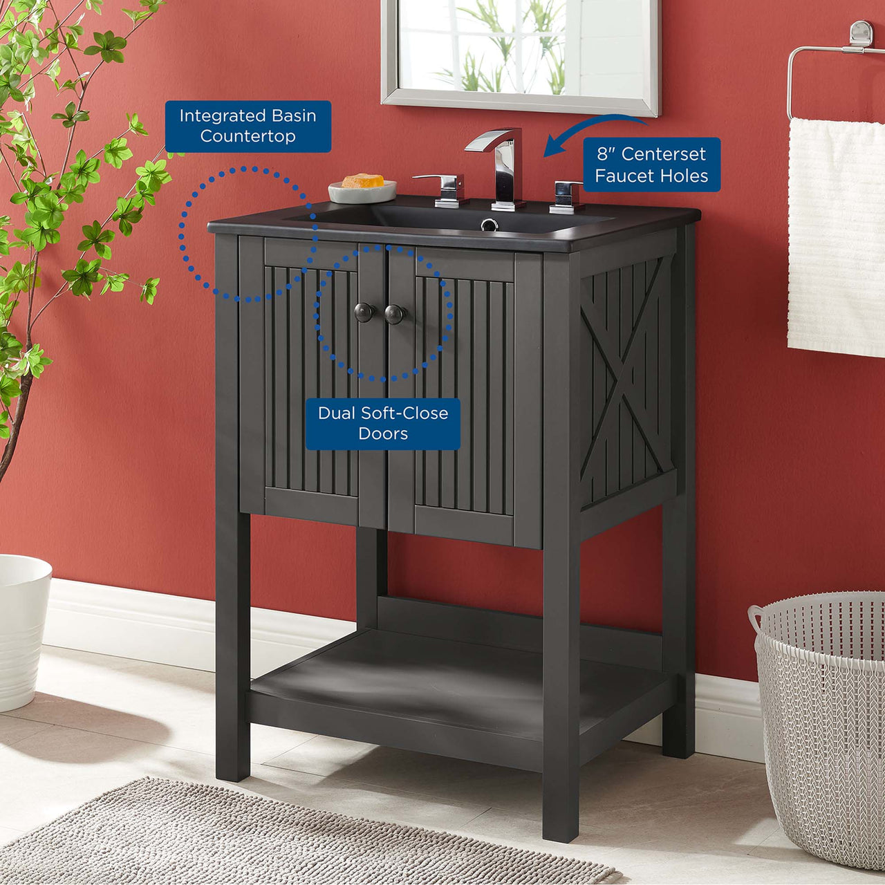 Barn Vanity Unit, Small, Gray & Black