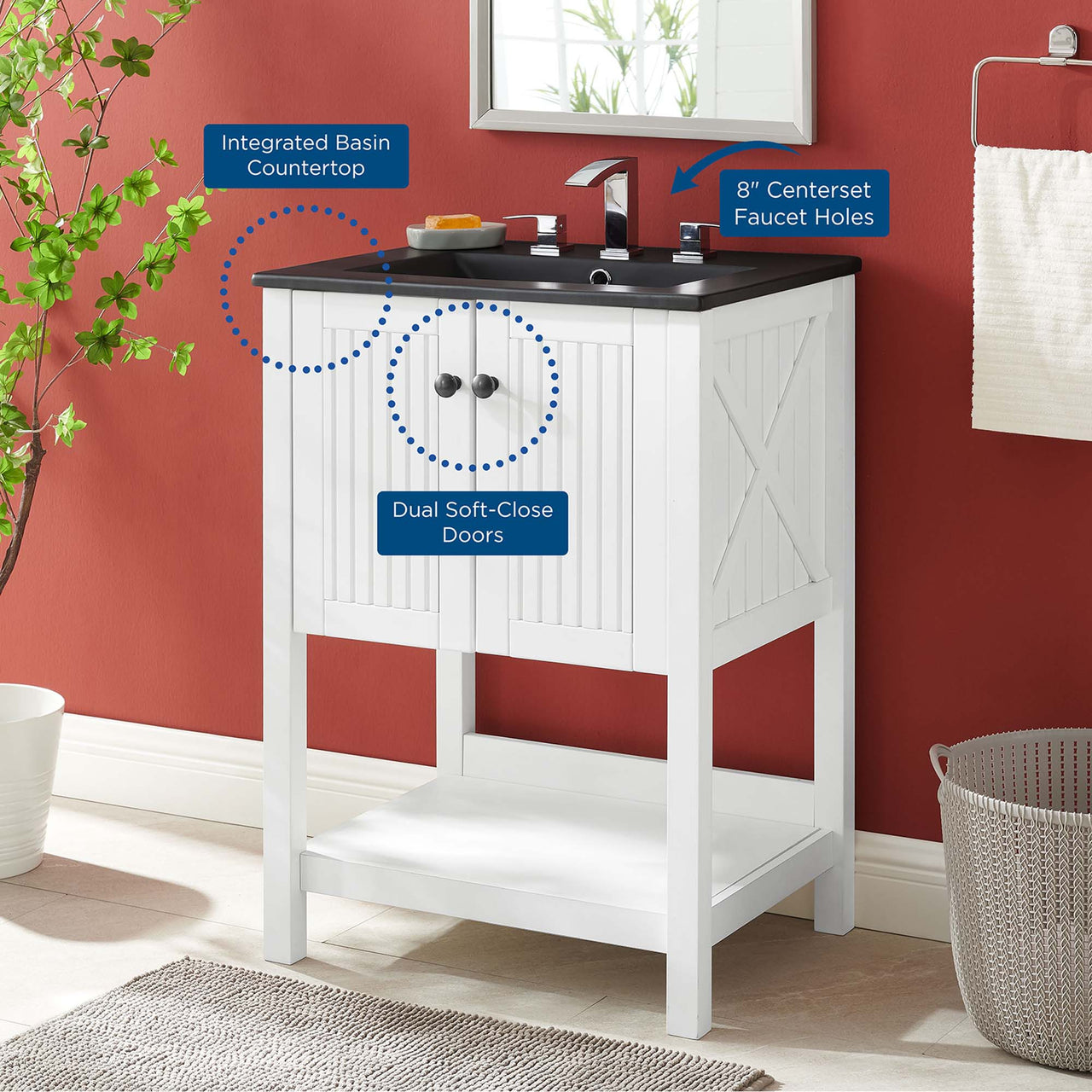 Barn Vanity Unit, Small, White & Black