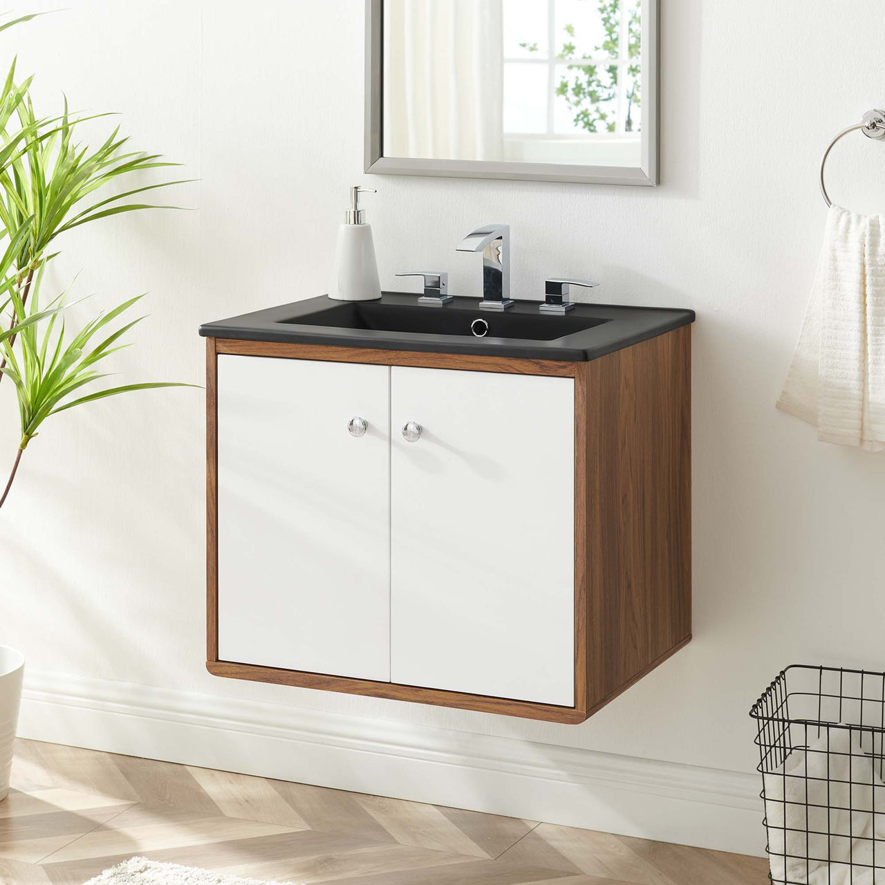 Erisen Floating Vanity Unit, Small, White & Black