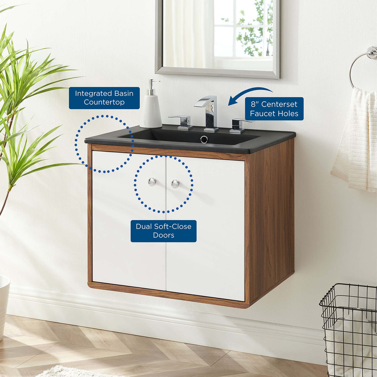 Erisen Floating Vanity Unit, Small, White & Black