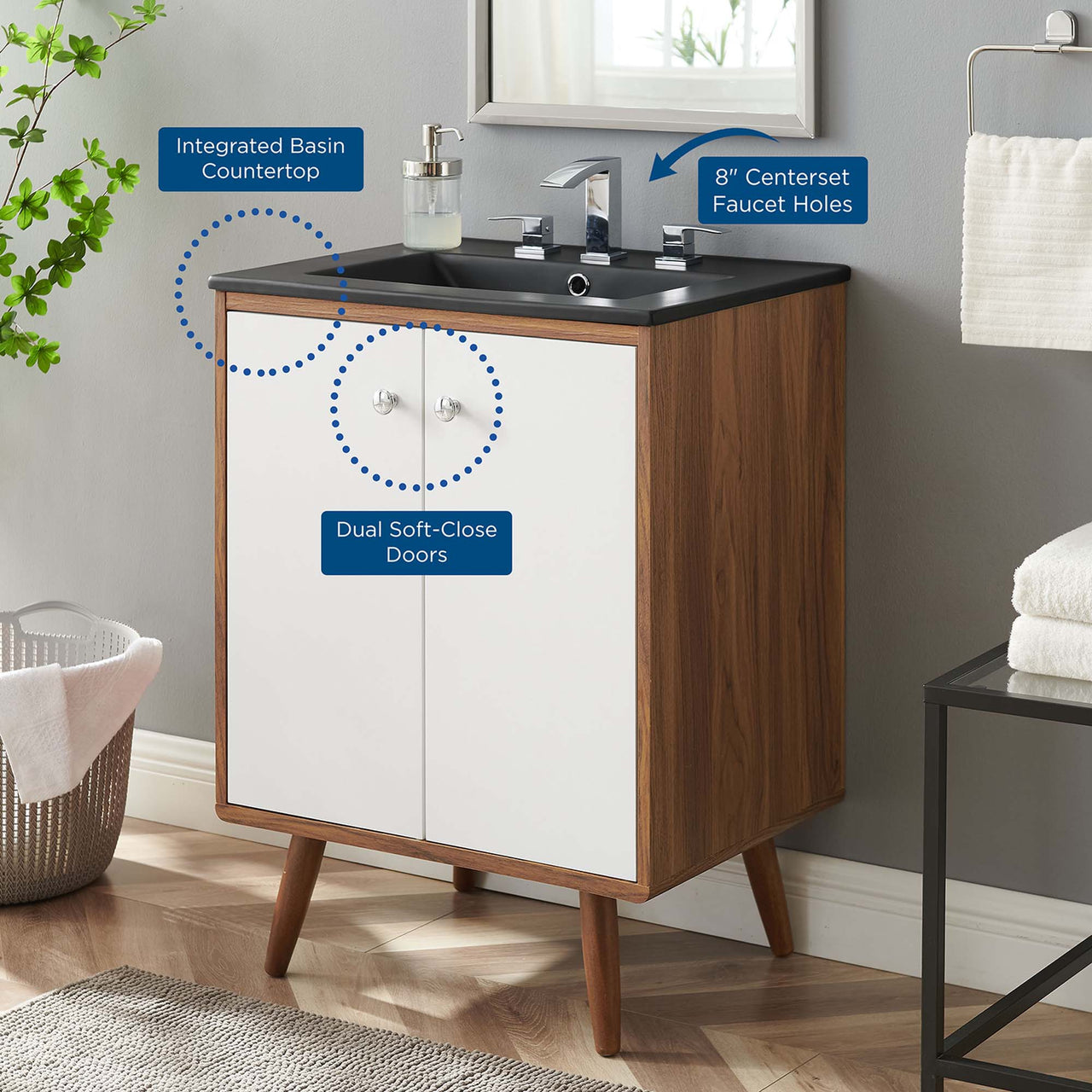 Erisen Vanity Unit, Small, White & Black