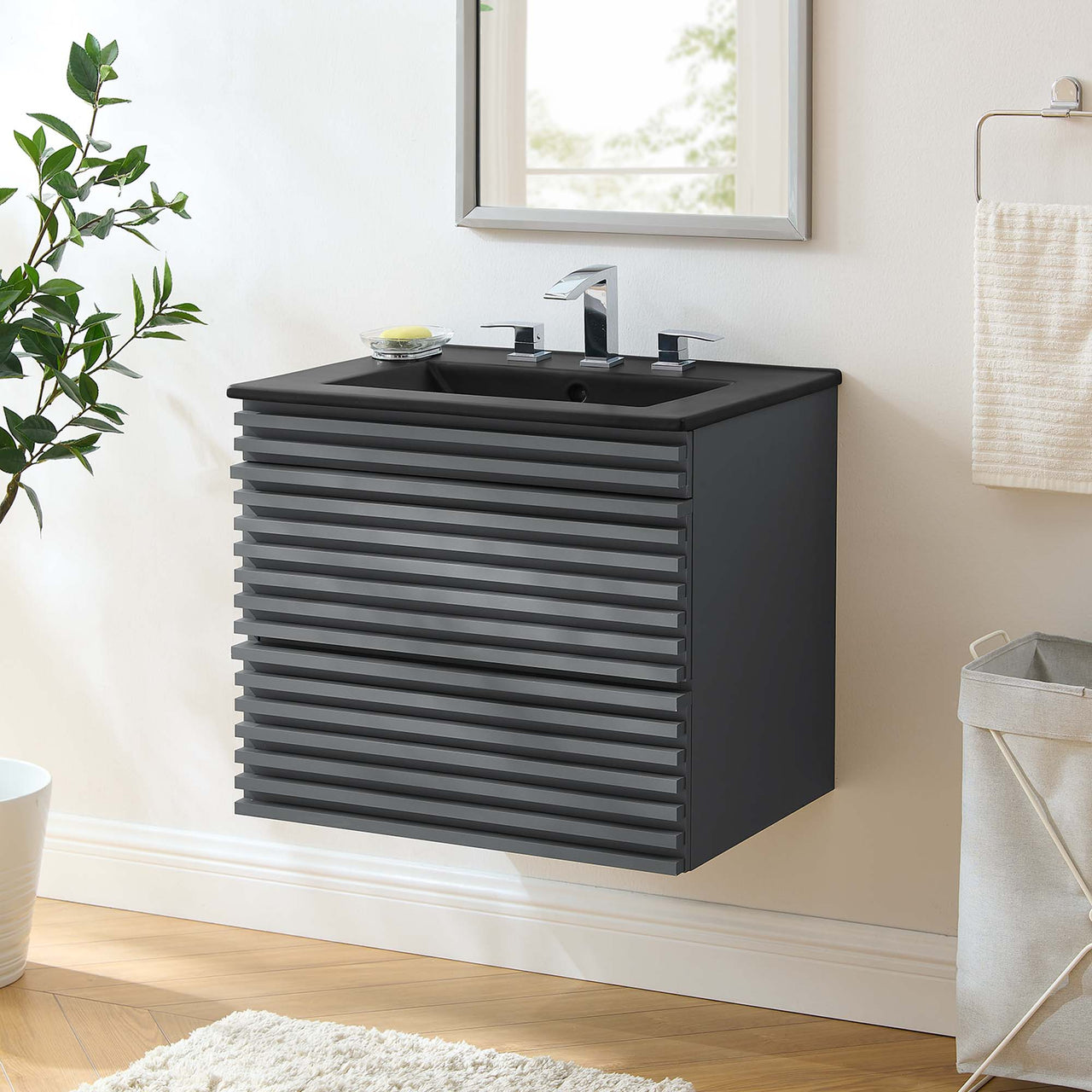 Ventra Floating Vanity Unit, Small, Gray & Black