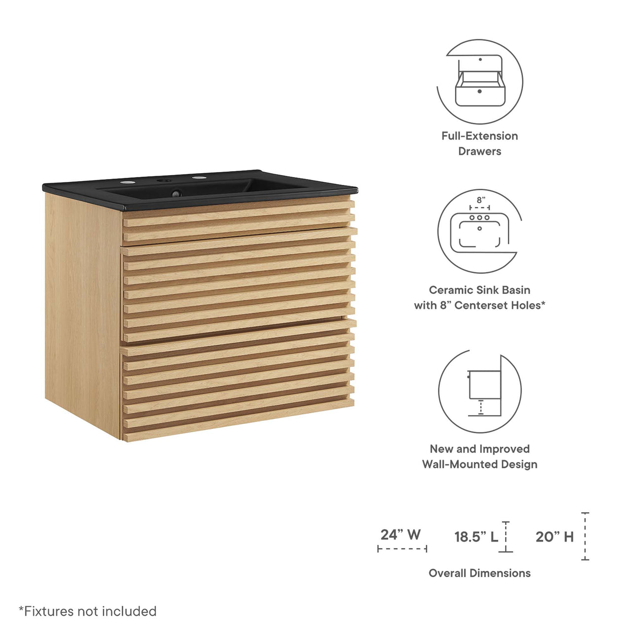 Ventra Floating Vanity Unit, Small, Oak & Black