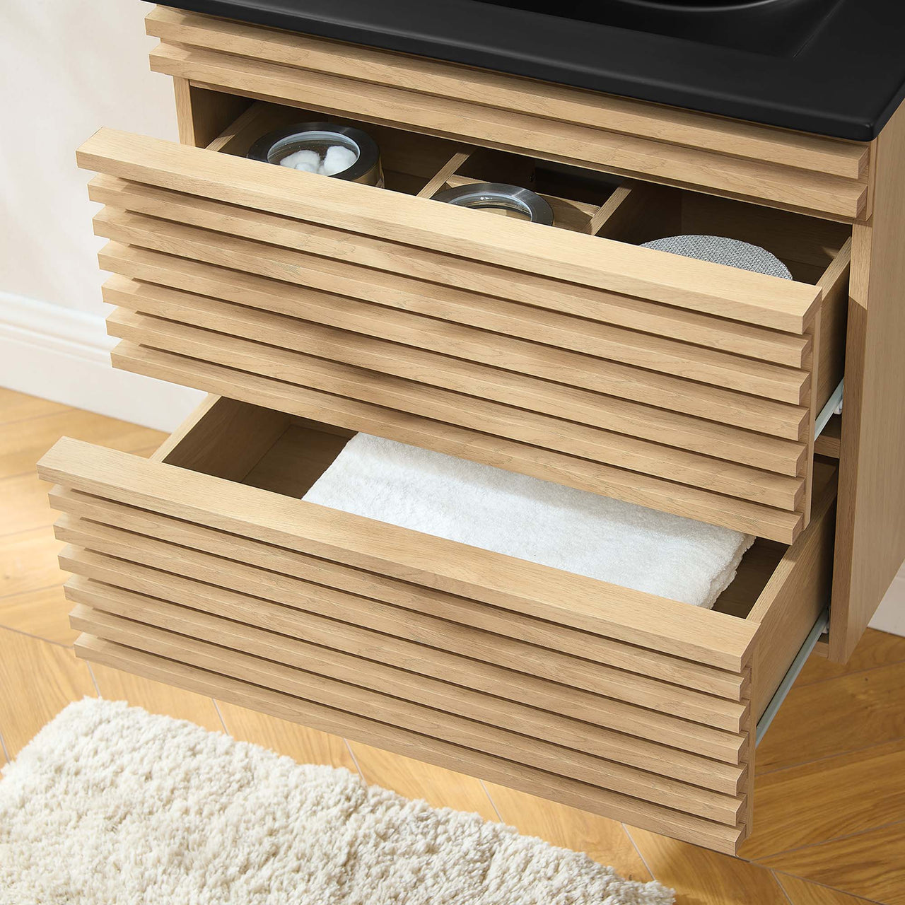 Ventra Floating Vanity Unit, Small, Oak & Black