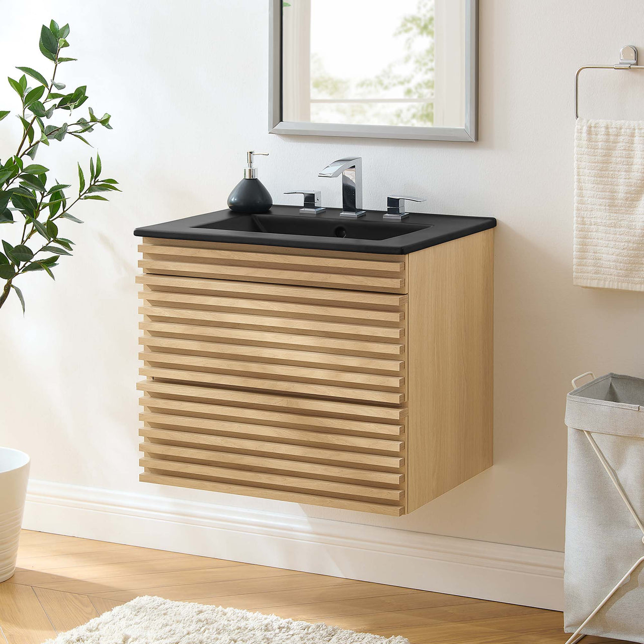 Ventra Floating Vanity Unit, Small, Oak & Black