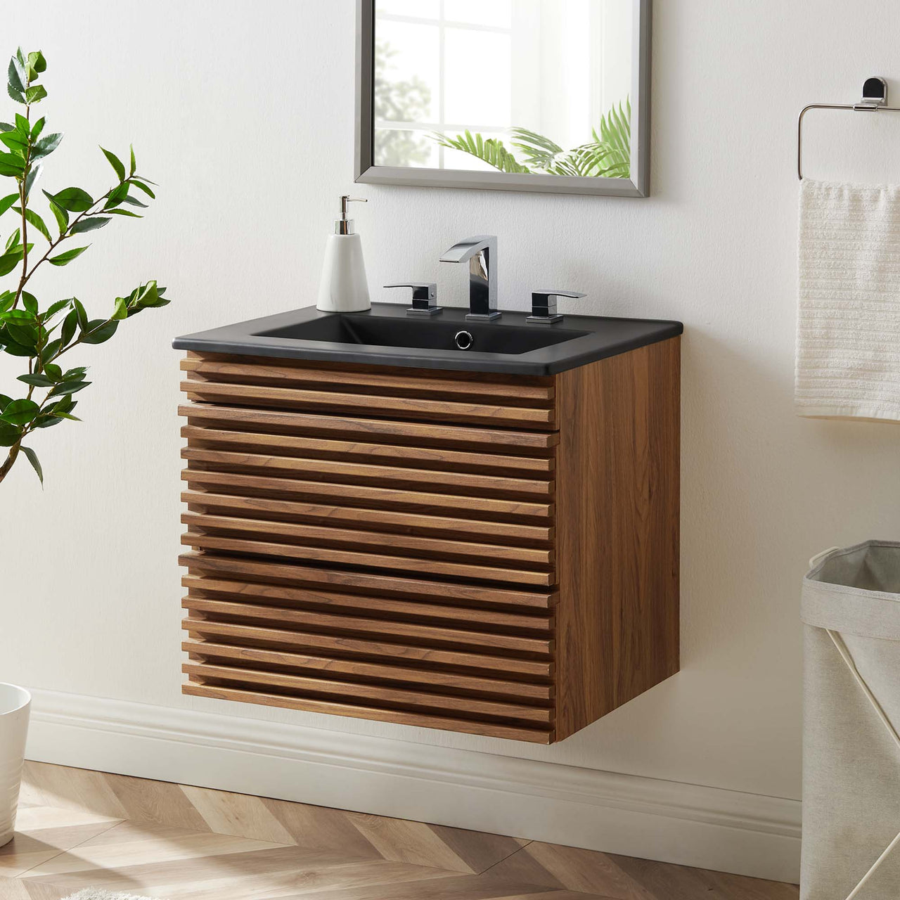 Ventra Floating Vanity Unit, Small, Walnut & Black