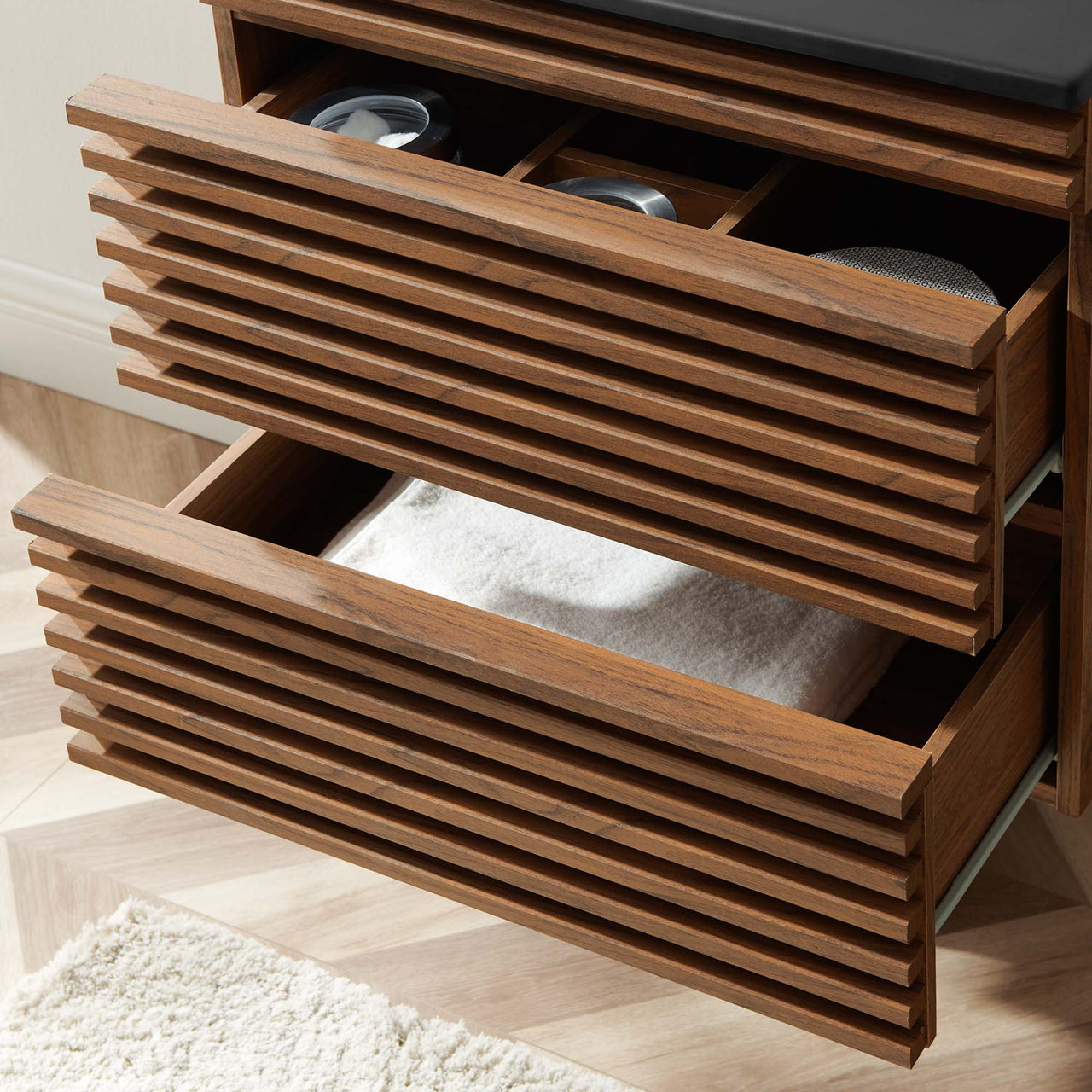 Ventra Floating Vanity Unit, Small, Walnut & Black