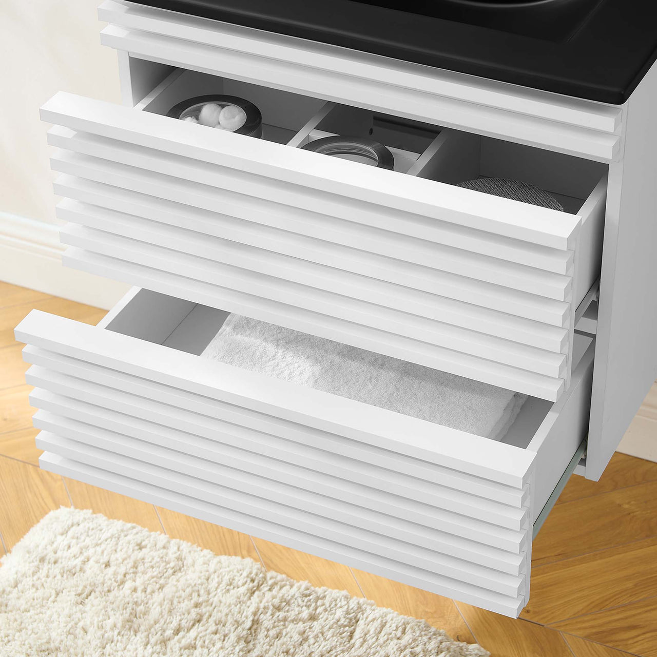 Ventra Floating Vanity Unit, Small, White & Black