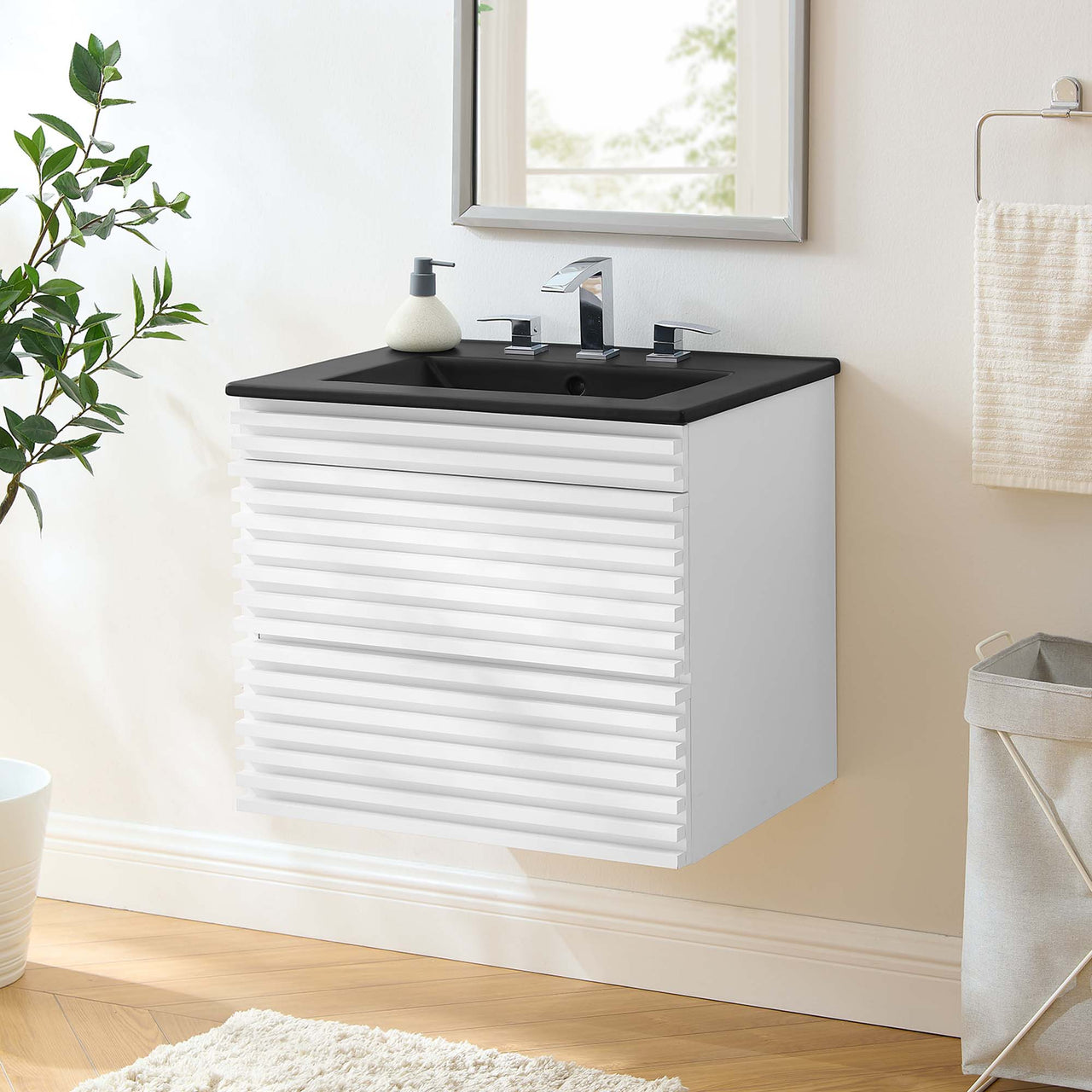 Ventra Floating Vanity Unit, Small, White & Black