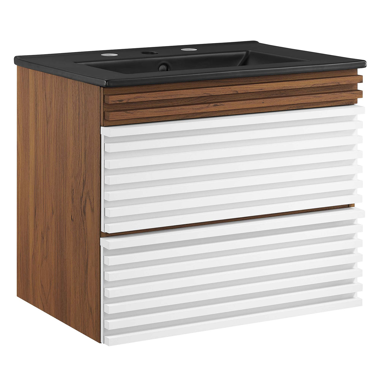 Ventra Floating Vanity Unit, Small, White, Walnut and Black