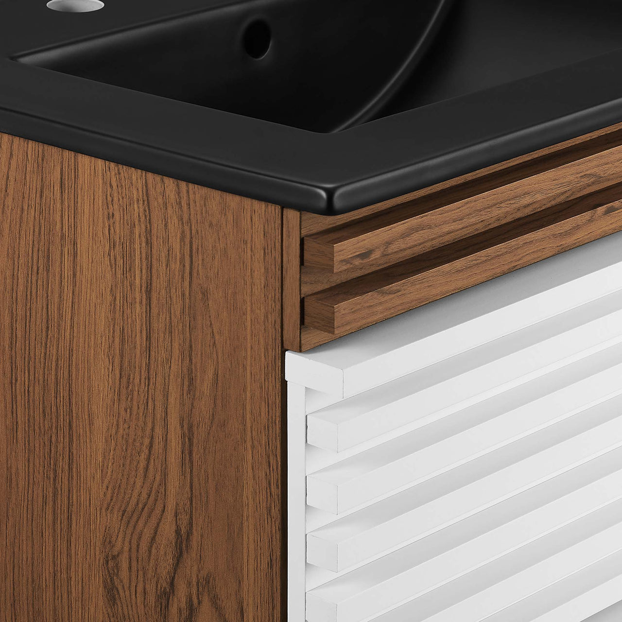 Ventra Floating Vanity Unit, Small, White, Walnut and Black