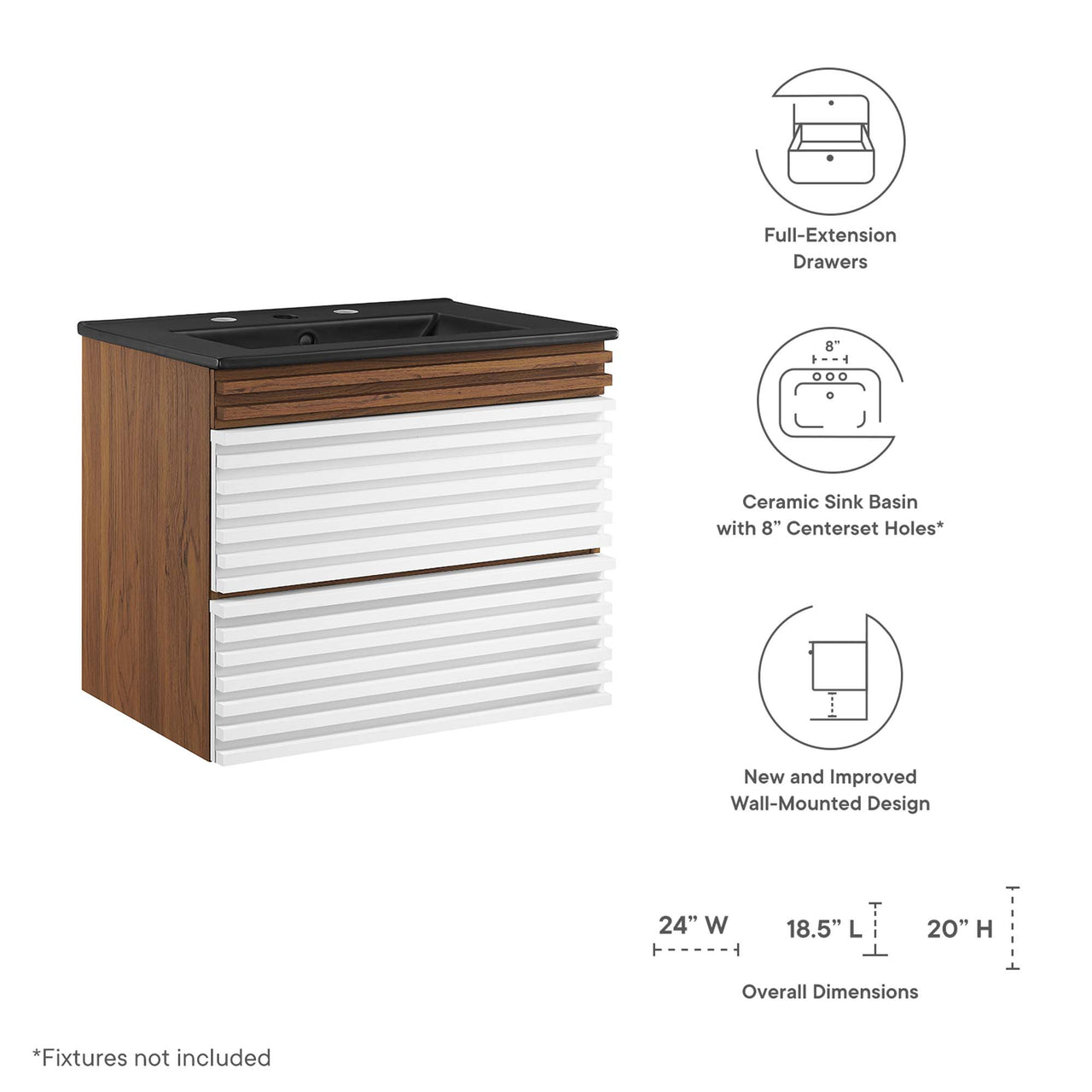 Ventra Floating Vanity Unit, Small, White, Walnut and Black