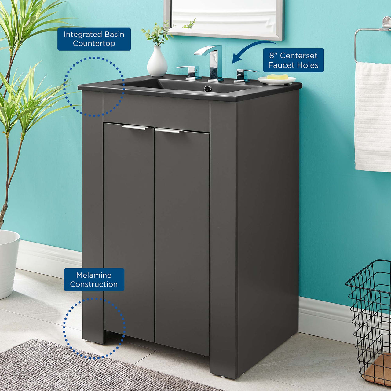 Maveen Vanity Unit, Small, Gray & Black