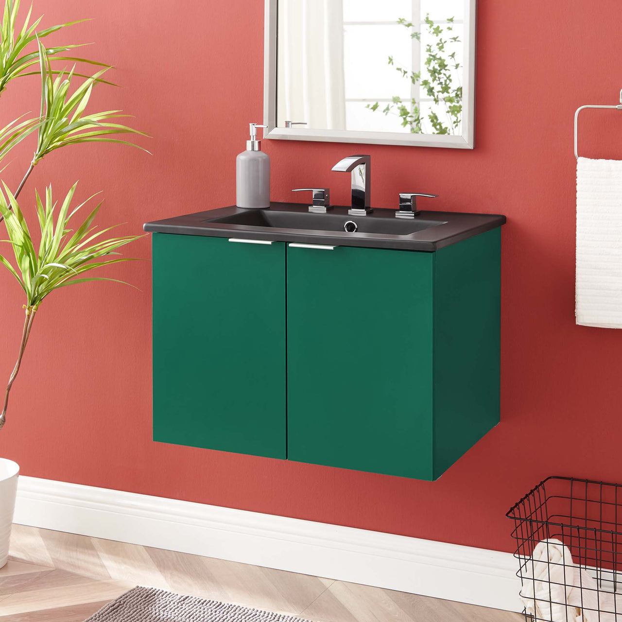 Maveen Floating Vanity Unit, Small, Green & Black