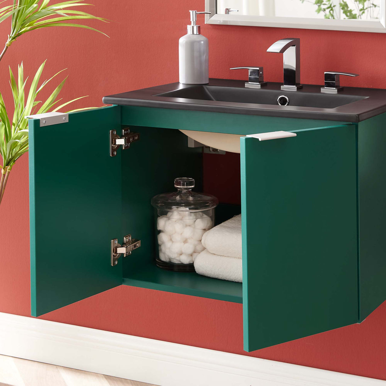 Maveen Floating Vanity Unit, Small, Green & Black