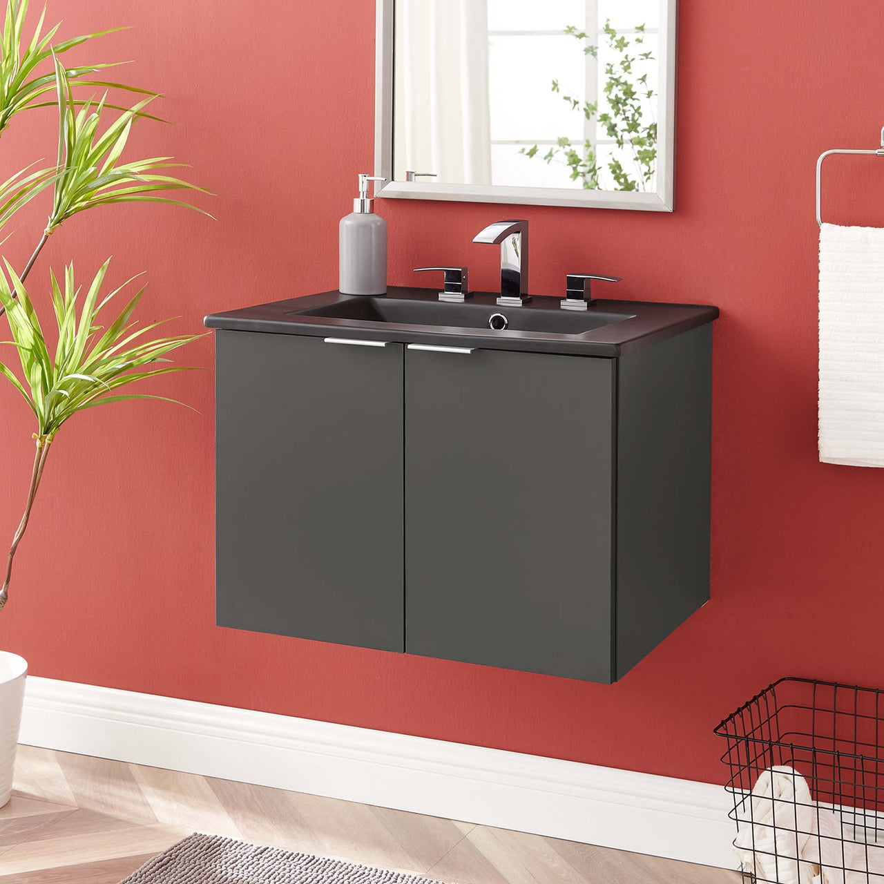 Maveen Floating Vanity Unit, Small, Gray & Black