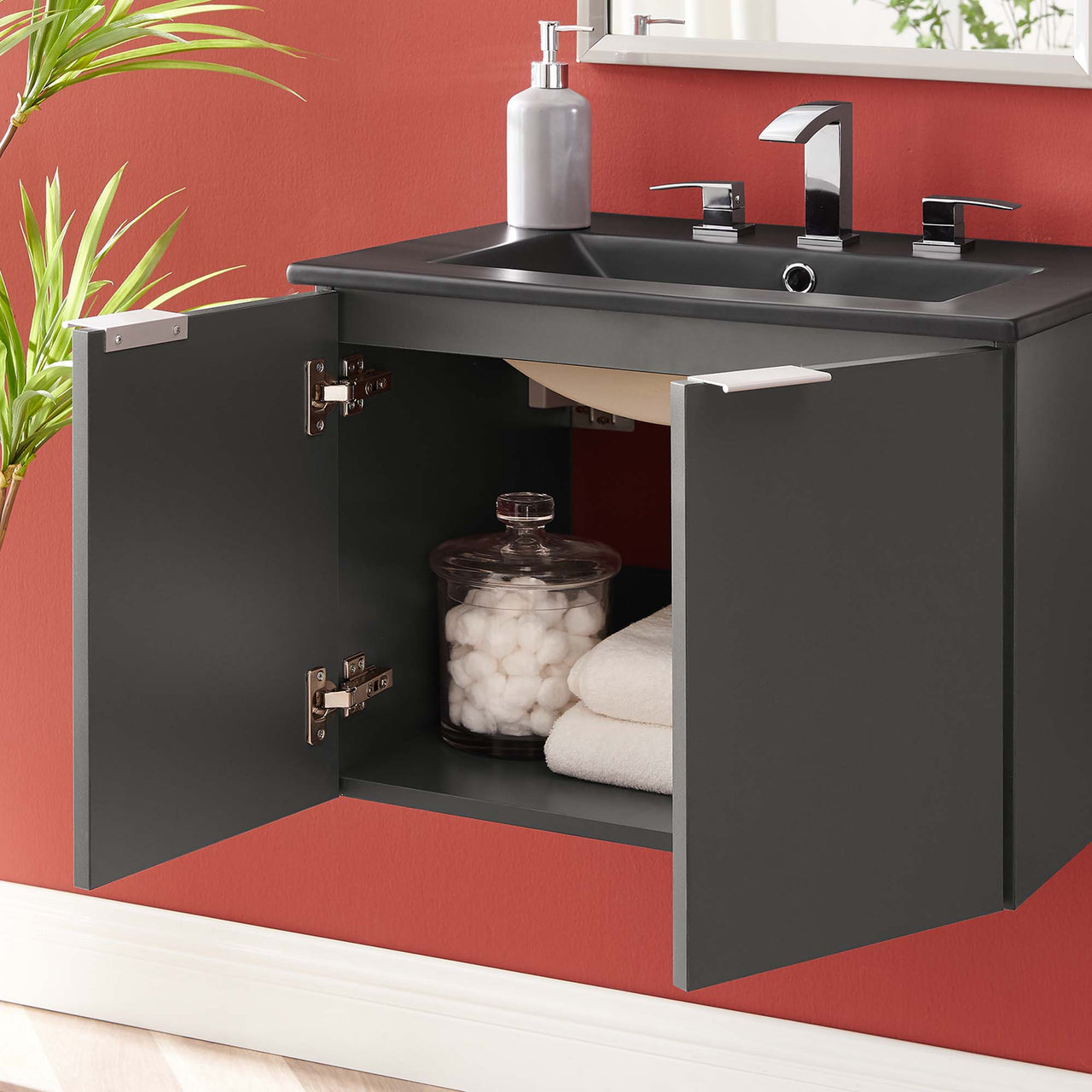 Maveen Floating Vanity Unit, Small, Gray & Black