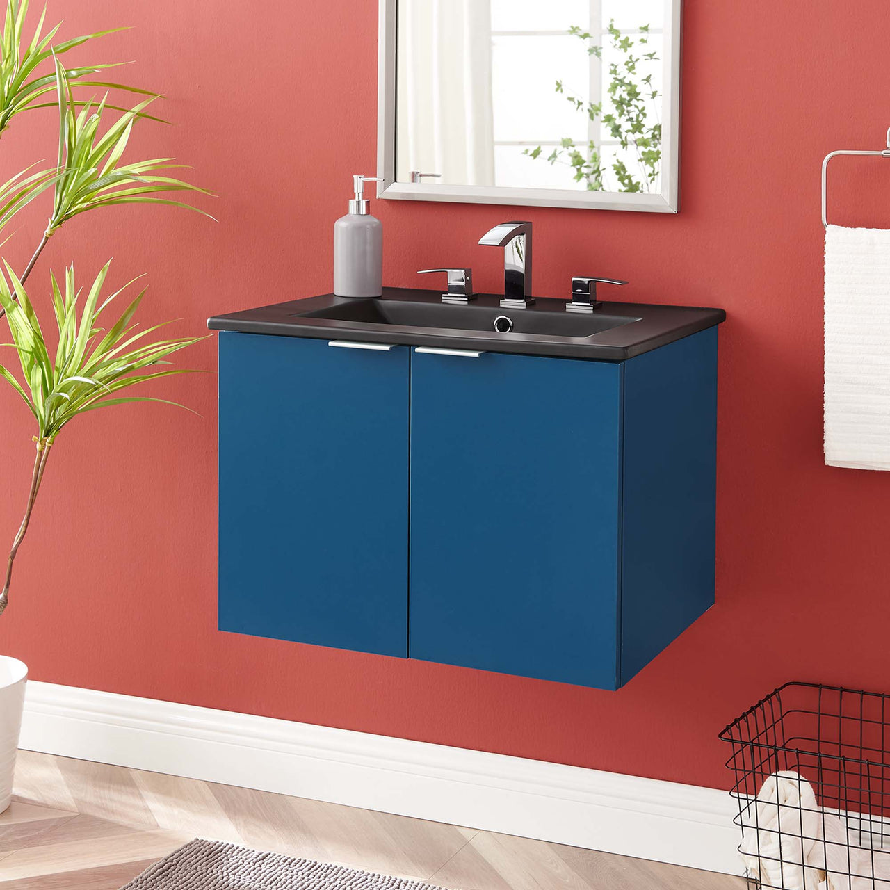 Maveen Floating Vanity Unit, Small, Navy & Black