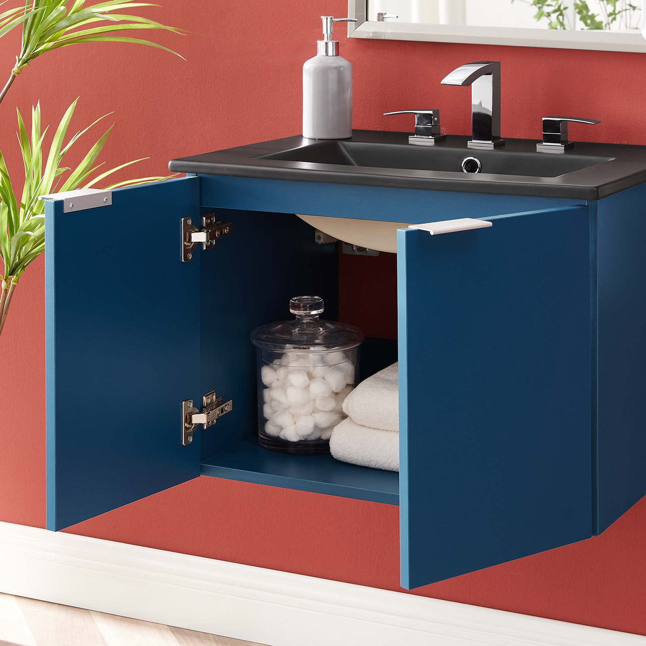 Maveen Floating Vanity Unit, Small, Navy & Black