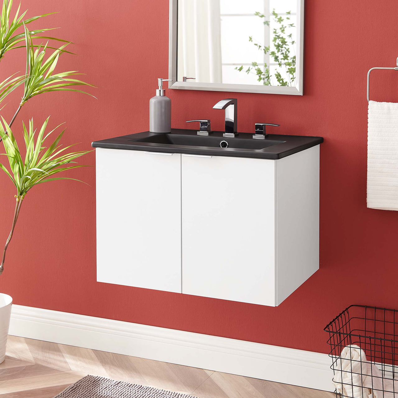 Maveen Floating Vanity Unit, Small, White & Black
