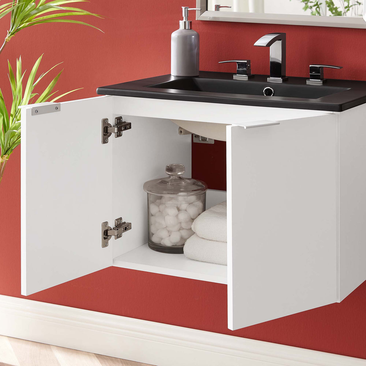 Maveen Floating Vanity Unit, Small, White & Black