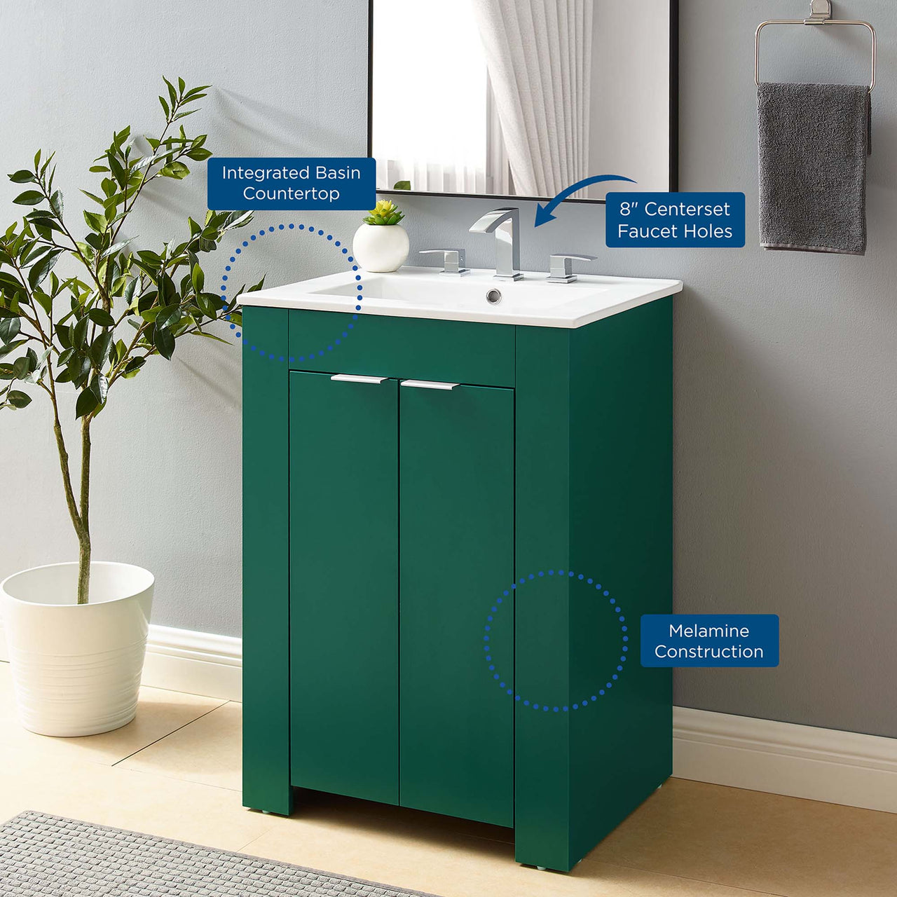 Maveen Vanity Unit, Small, Green & White