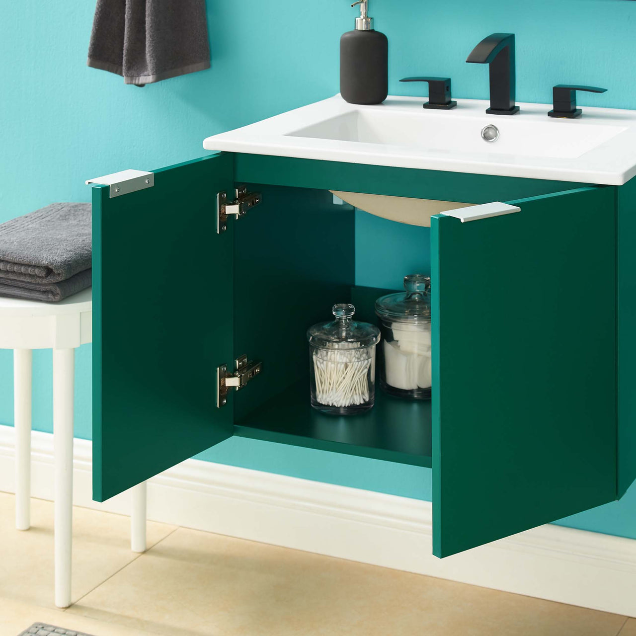 Maveen Floating Vanity Unit, Small, Green & White
