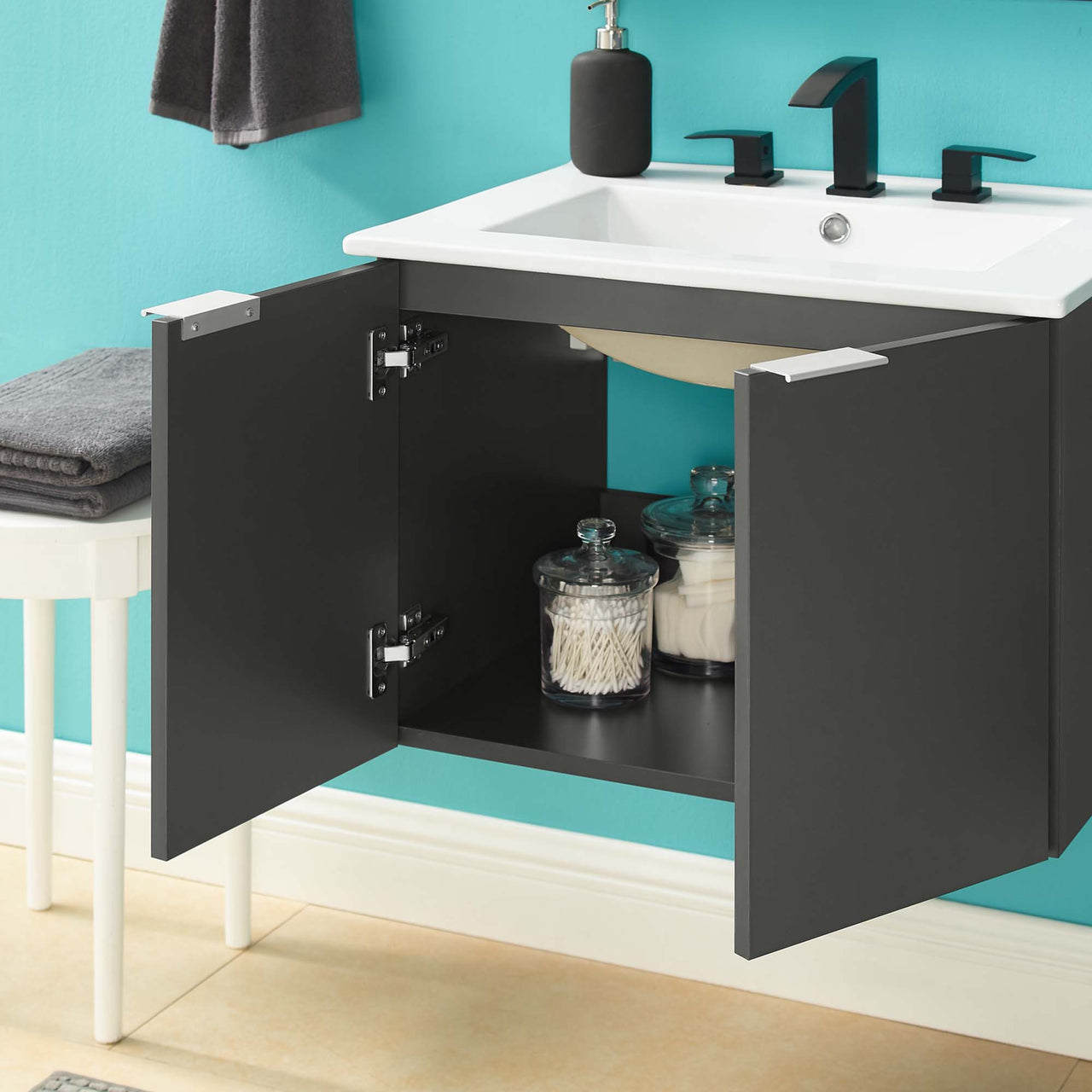 Maveen Floating Vanity Unit, Small, Gray & White