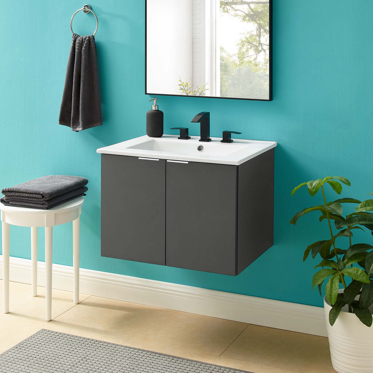 Maveen Floating Vanity Unit, Small, Gray & White