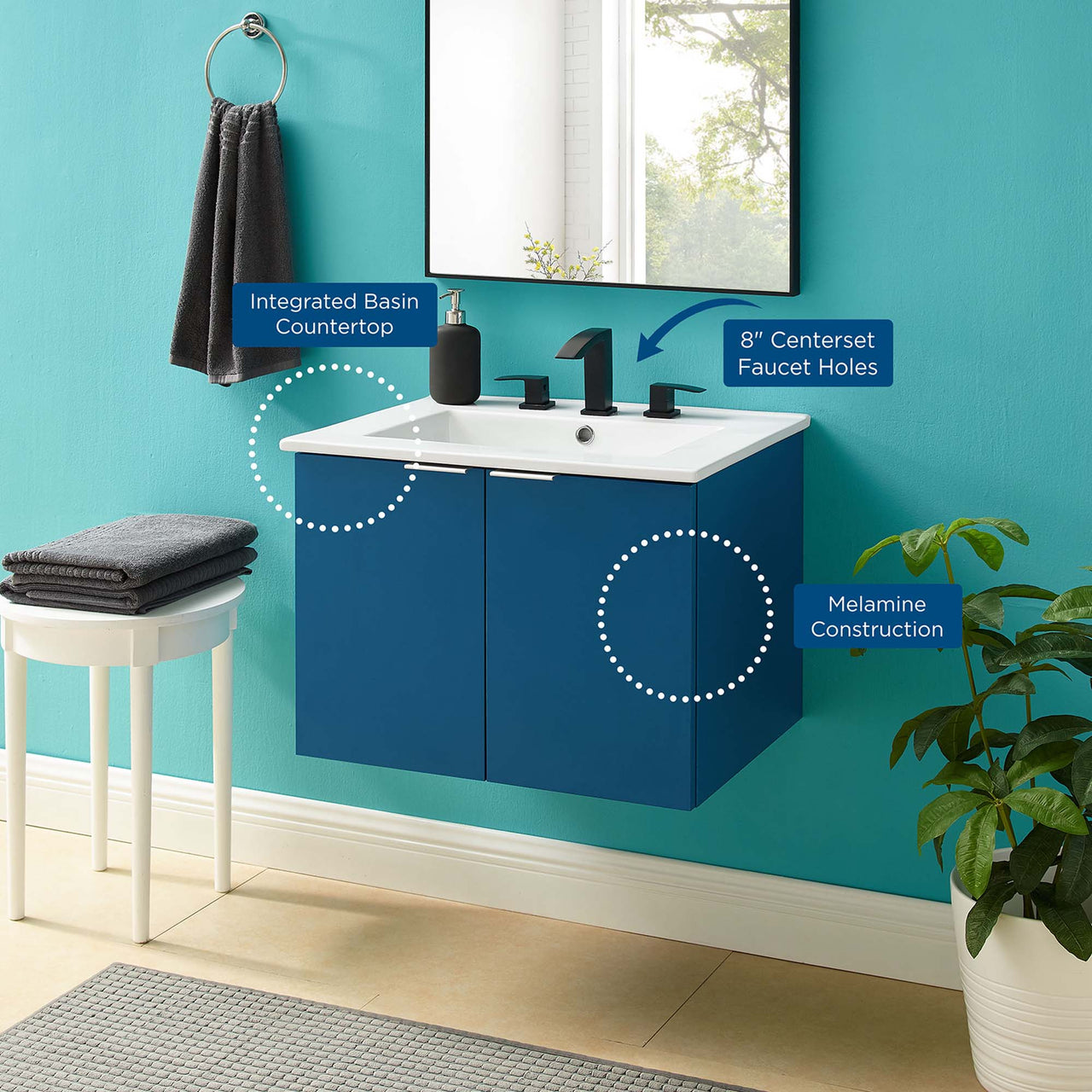 Maveen Floating Vanity Unit, Small, Navy & White