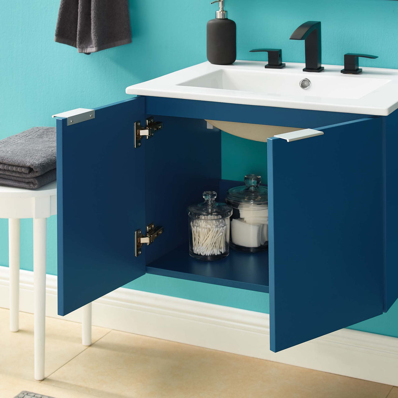 Maveen Floating Vanity Unit, Small, Navy & White