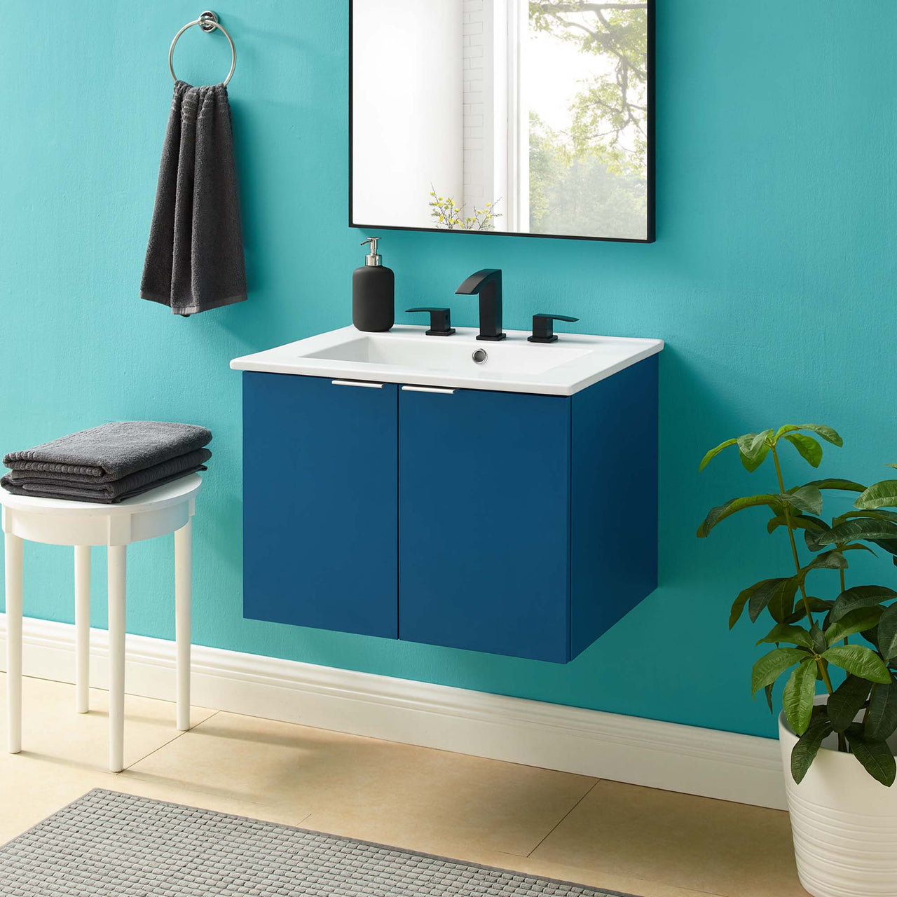 Maveen Floating Vanity Unit, Small, Navy & White