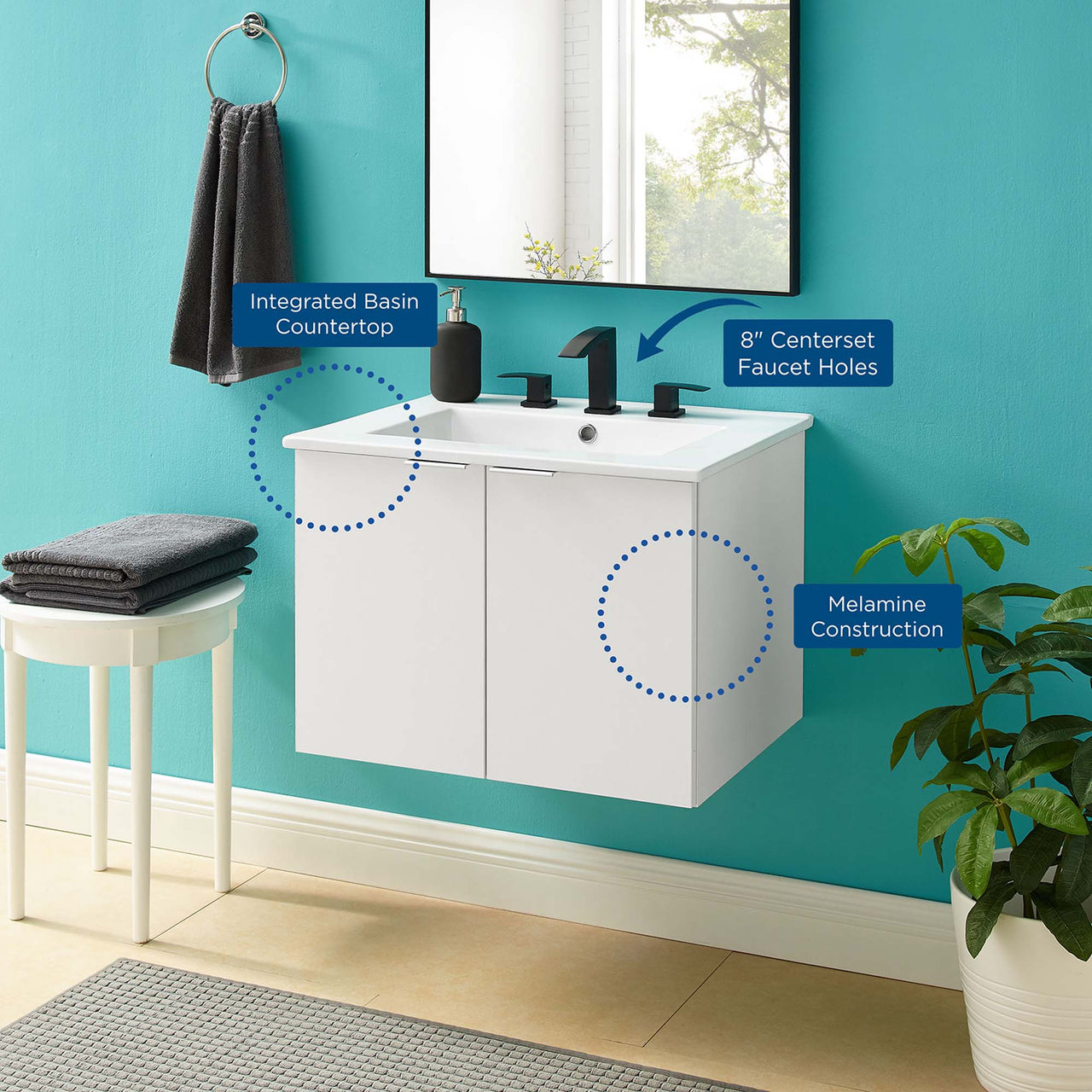 Maveen Floating Vanity Unit, Small, White