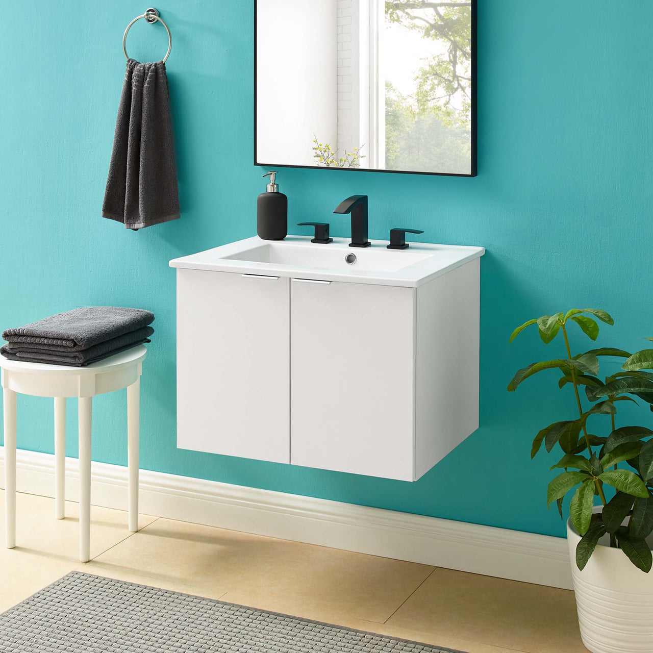 Maveen Floating Vanity Unit, Small, White