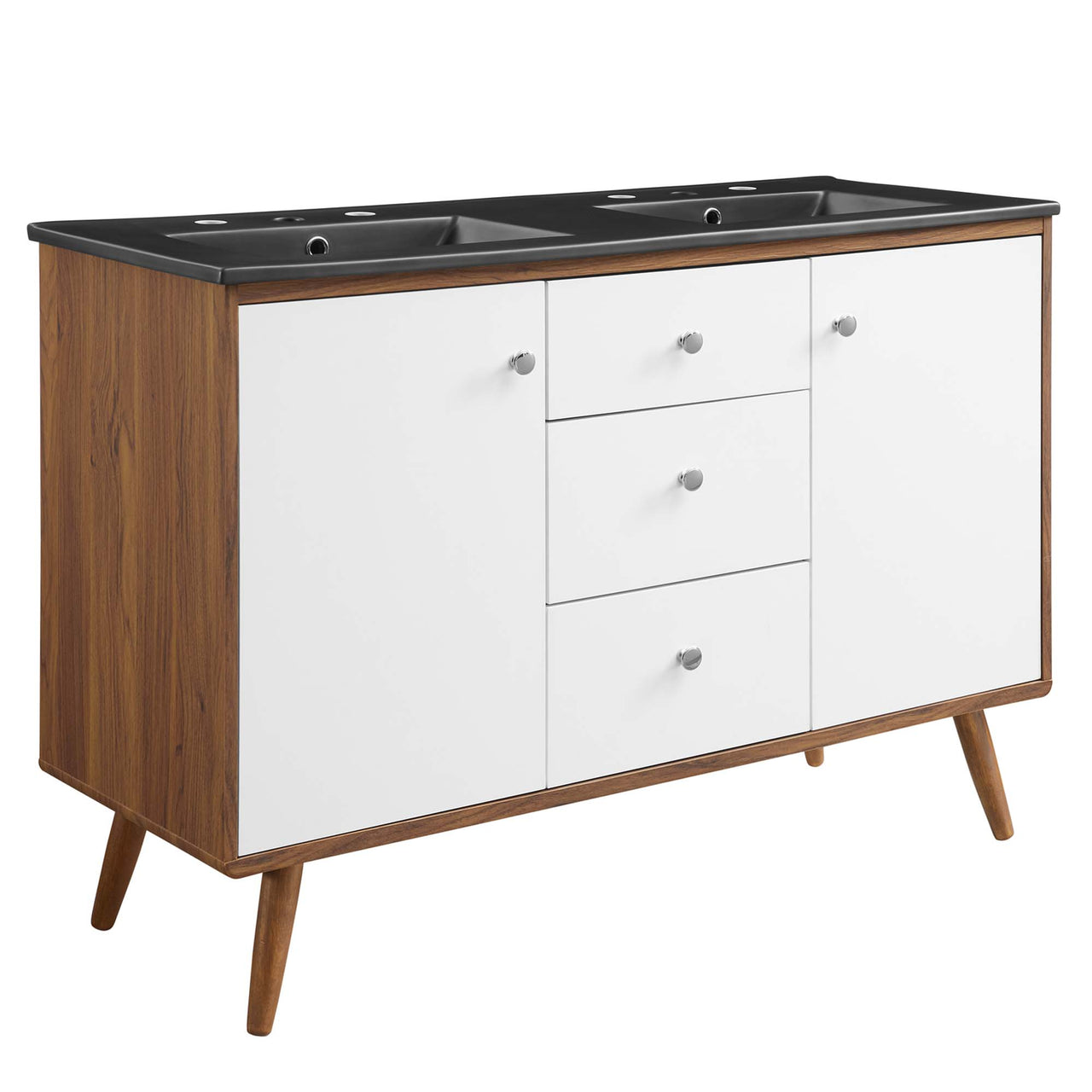 Erisen Double Sink Vanity Unit, Extra Large, Walnut & Black
