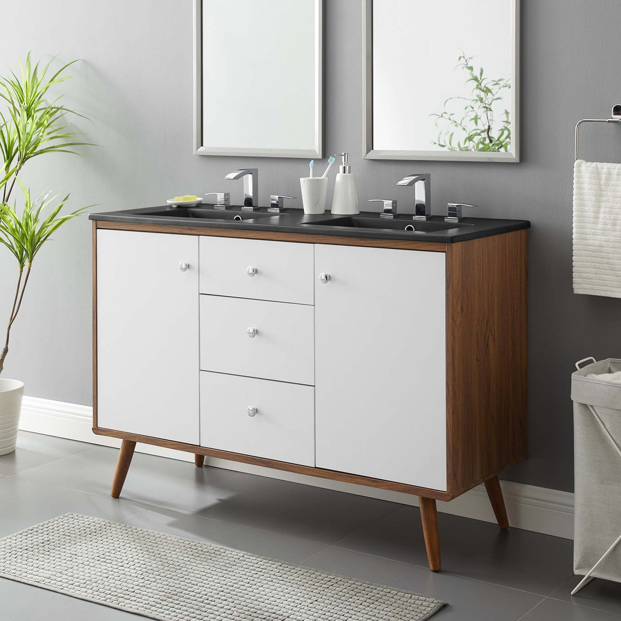 Erisen Double Sink Vanity Unit, Extra Large, Walnut & Black