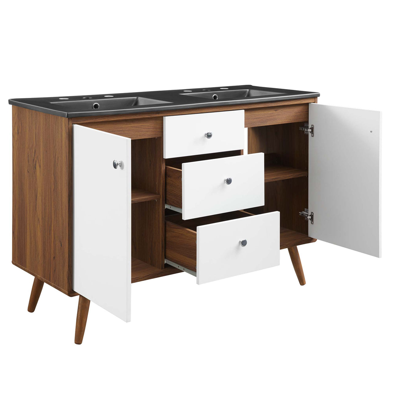 Erisen Double Sink Vanity Unit, Extra Large, Walnut & Black