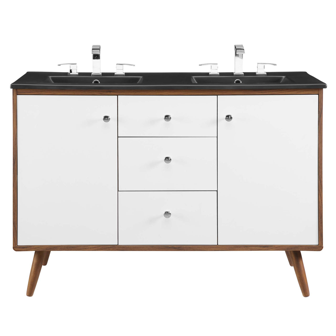 Erisen Double Sink Vanity Unit, Extra Large, Walnut & Black