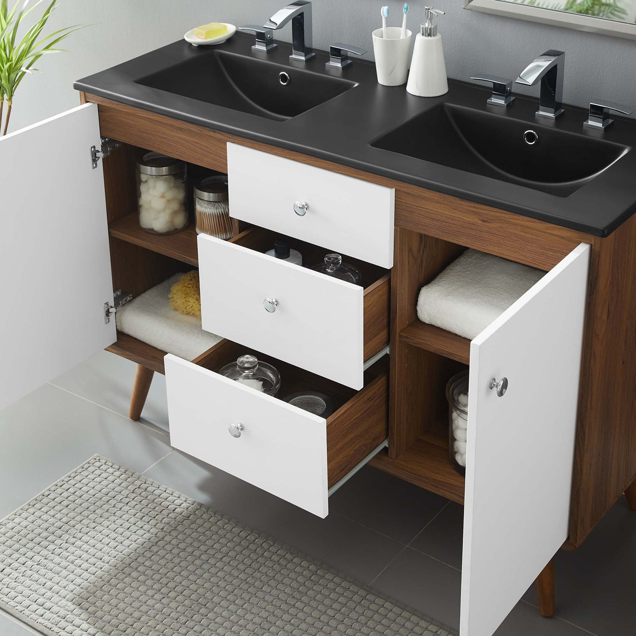 Erisen Double Sink Vanity Unit, Extra Large, Walnut & Black