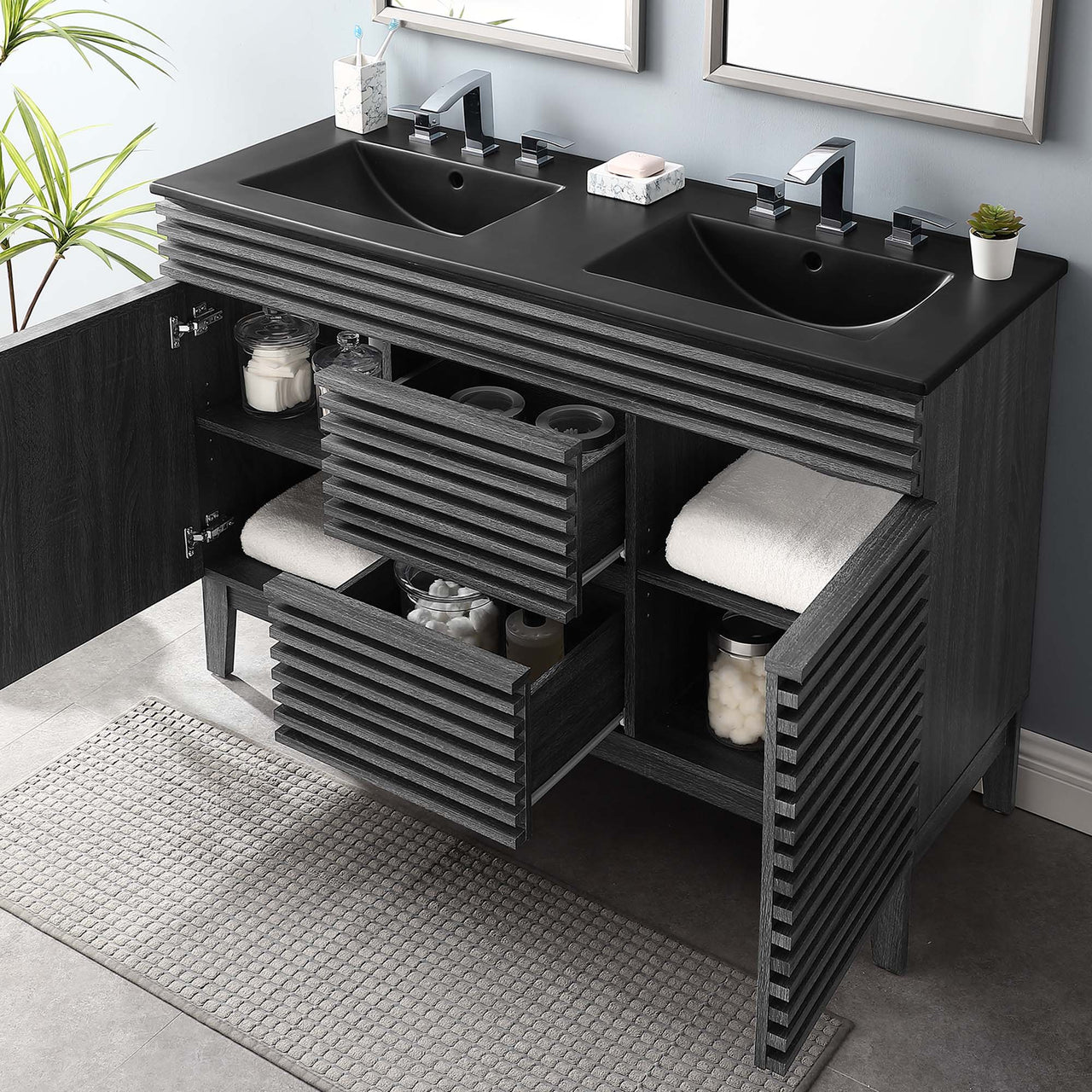 Ventra Double Sink Vanity Unit, Extra Large, Charcoal & Black